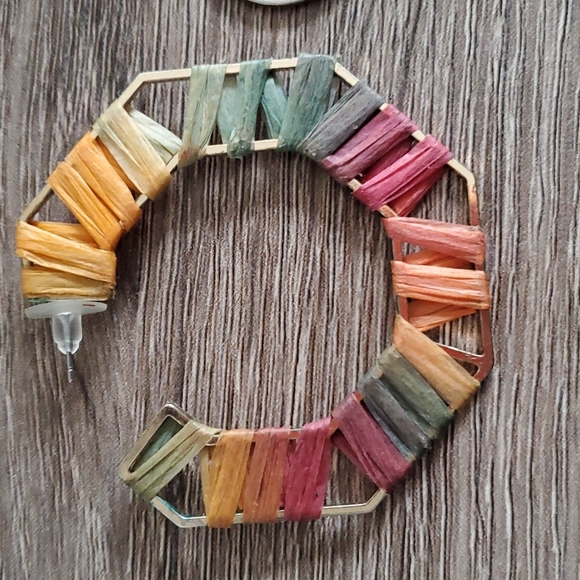 Multi Color Raffia Hoop Earrings - Picture 3 of 3